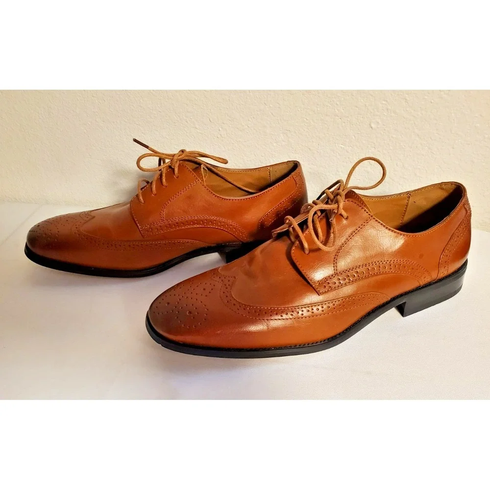 La Milano Mens Size 11 Brown Genuine Leather Wingtip Oxford Shoes F590